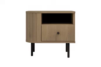 Noční stolek Lento 48 cm dub cremona s jedním šuplíkem a černými nohami