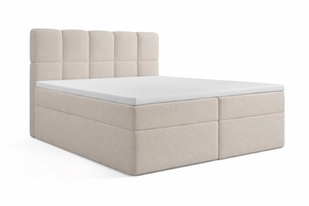 Kontinentální postel Carello 180x200 v světlé barvě s úložnými boxy a prošitým čelem