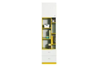 Mobi MO6 egyajtós szekrény három polccal és két fiókkal B/J - Fehér / sárga