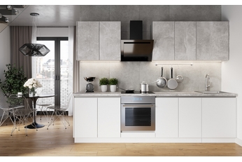 Komplet nábytku kuchynského Campari 280cm - biely mat / beton svetlý atelier