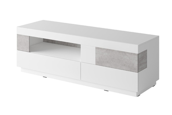 TV skrinka z szafka uchylna i dwiema zásuvkami Silke 41 - Biely lesk / colorado beton