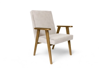Fotel Klubowy PRL s světlým čalouněním na dřevěných nohách ve stylu Mid-Century Modern
