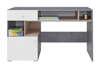 Sigma SI10 íróasztal - lux fehér / beton szürke / tölgyfa barna