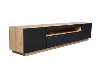 TV skrinka Loftia 200 cm dvojdverová čierny mat s nikou dubový korpus artisan