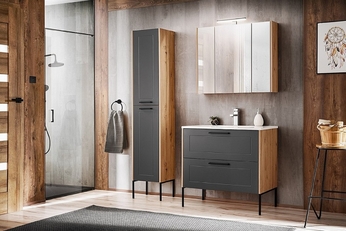 Komplet moderného nábytku na nôžkach S umývadlom a osvetlením LED Madera Grey Grafit / Dub Artisan