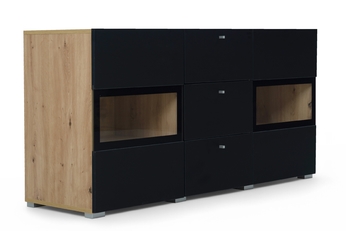 Komoda Baros 132 cm se zásuvkami - dub artisan / černý mat
