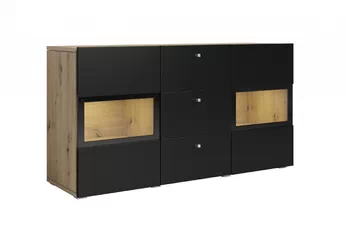 Komoda so zásuvkami Baros 26 - 132 cm - Dub artisan / Čierny mat - Koncovka Série