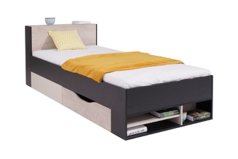 Detská posteľ s výsuvným panelom PL14 Planet - Čierny / Dub / Béžová 