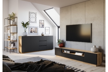 Zostava nábytku do obývacej izby Loftia 3 - artisan/čierny mat 