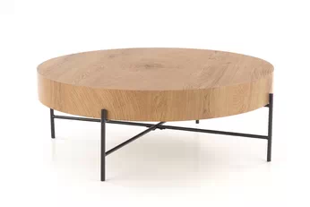Stolík kawowy okragly Liviano 80 cm z metalowymi nogami - Dub prírodné / Čierny