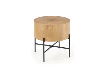 Stolík kawowy okragly Liviano 45 cm z metalowymi nogami - Dub prírodné / Čierny