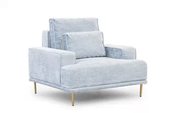 Pohodlné křeslo Livani světle šedé se dvěma polštáři, moderní design