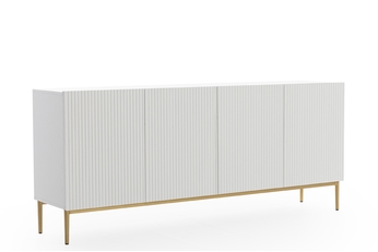 Komoda Nicole 200 cm čtyřdveřová s frézovanou přední částí - bílý mat / zlote nozki