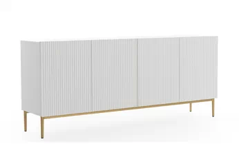Komoda Nicole 200 cm štvordverová s frézovaným frontom - biely mat / zlote nozki