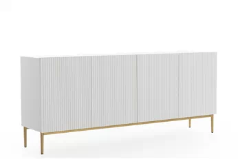 Komoda Nicole 200 cm čtyřdveřová s frézovanou přední částí - bílý mat / zlote nozki