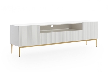 TV skrinka Nicole 200 cm z wneka i zásuvkami - biely mat / zlote nozki