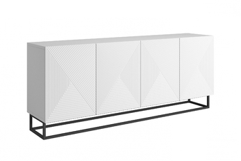 Komoda Asha 200 cm s frézovaným frontom i metalowym stelazem - biely mat