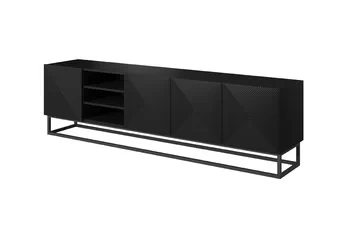 skříňka RTV Asha 200 cm ryflowana z wneka i metalowym stelazem - černá mat