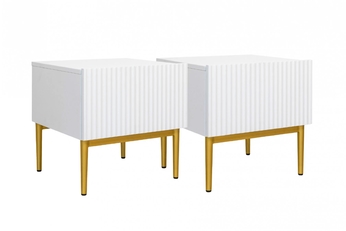 Komplet 2 ks. Nočný Stolík Stolík z szuflada i metalowymi nogach Nicole - biely mat / zlote nozki