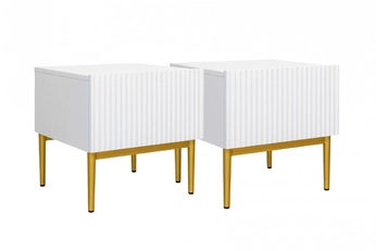 Komplet 2 ks. Nočný Stolík Stolík z szuflada i metalowymi nogach Nicole - biely mat / zlote nozki