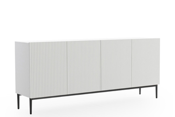 Komoda Nicole 200 cm čtyřdveřová s frézovanou přední částí - bílý mat / černá nozki