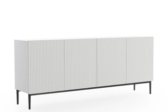 Komoda Nicole 200 cm čtyřdveřová s frézovanou přední částí - bílý mat / černá nozki