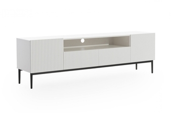 TV skrinka Nicole 200 cm  z wneka i zásuvkami - biely mat / čierny nozki