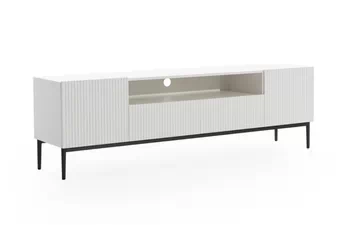 TV skrinka Nicole 200 cm  z wneka i zásuvkami - biely mat / čierny nozki