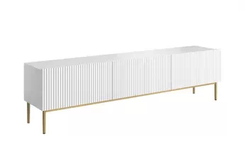 TV skrinka z szuflada Nicole 200 cm - biely mat / zlote nozki