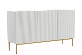 Komoda Nicole 150 cm třídveřová s frézovanou přední částí - bílý mat / zlote nozki