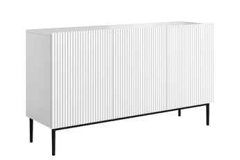 Komoda Nicole 150 cm třídveřová s frézovanou přední částí - bílý mat / černá nozki