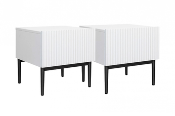 Komplet 2 ks. Nočný Stolík Stolík Nicole z szuflada i metalowymi nogami - biely mat / čierny nozki