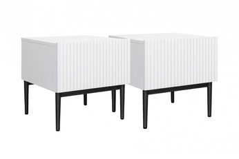 Komplet 2 ks. Nočný Stolík Stolík Nicole z szuflada i metalowymi nogami - biely mat / čierny nozki