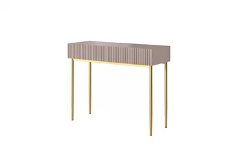 modern konsola / toaletka fiokokkal Nicole 100 cm - antik rozsaszín MDF / arany lábak