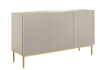 Komoda Nicole 150 cm třídveřová s frézovanou přední částí - kašmír / zlote nozki