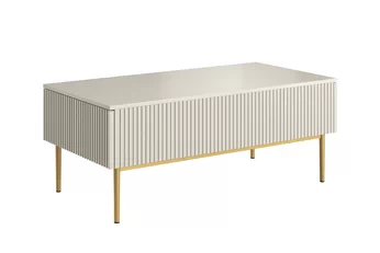 Konferenčný stolík Nicole 120 cm cashmere s ryhovaným čelom a zlatými nohami