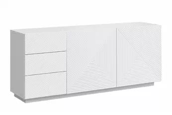 Komoda Asha 167 cm bílá matná s dvěma dveřmi a třemi zásuvkami, ryhovaný přední panel
