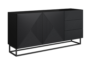 Komoda Asha 167 cm dvojdverová so zásuvkami - Čierny mat / Čierny Rošt