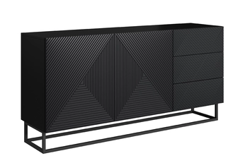 Komoda Asha 167 cm dvojdverová so zásuvkami - Čierny mat / Čierny Rošt