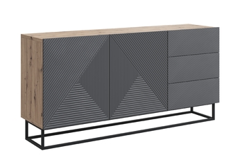 Komoda Asha 167 cm dvojdverová so zásuvkami - artisan / rivier stone mat / Čierny Rošt