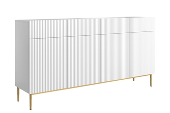 Komoda čtyřdveřová Nicole 200 cm se zásuvkami s frézovanou přední částí - bílý mat / zlote nozki