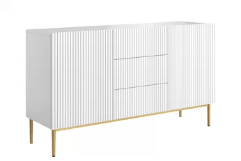 Komoda zNicole 150 cm so zásuvkami i ryflowanym frontem - biely mat / zlote nozki