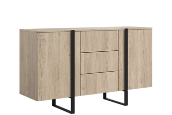 Komoda Verica 150 cm dvojdverová so zásuvkami - Dub biszkoptowy / čierny nozki