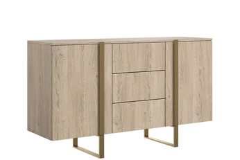 Komoda Verica 150 cm dvojdverová so zásuvkami - Dub biszkoptowy / zlote nozki