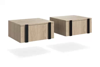 Komplet Nočný Stolík závesná Verica 2 ks. - Dub biszkoptowy / čierny úchyty