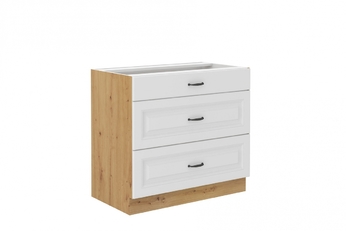 skříňka kuchyňská spodní Estella 80D se třemi  zásuvkami - bílý mat / dub artisan