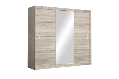 Skriňa trojdverová s posuvnými dverami z zrkadlom Vista 250 cm - Dub sonoma