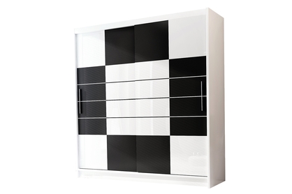 Skříň s posuvnými dveřmi Aruba 203 cm - Černá/bílé sklo