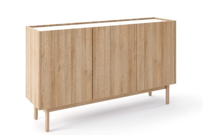 Vysoká komoda Landia 144 cm třídveřová - dub riviera / bílý mramor