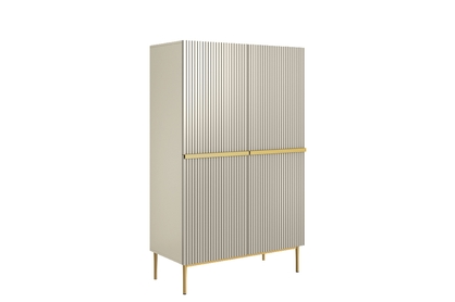 Vysoká komoda Nicole 100 cm dvoudveřová s ryhovaným čelem - kašmír / zlaté nohy